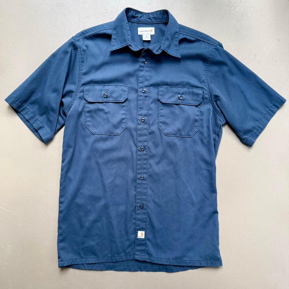 Carhartt Work Shirt Men’s MEDIUM Blue Short Sleeve Workwear Shop Garage